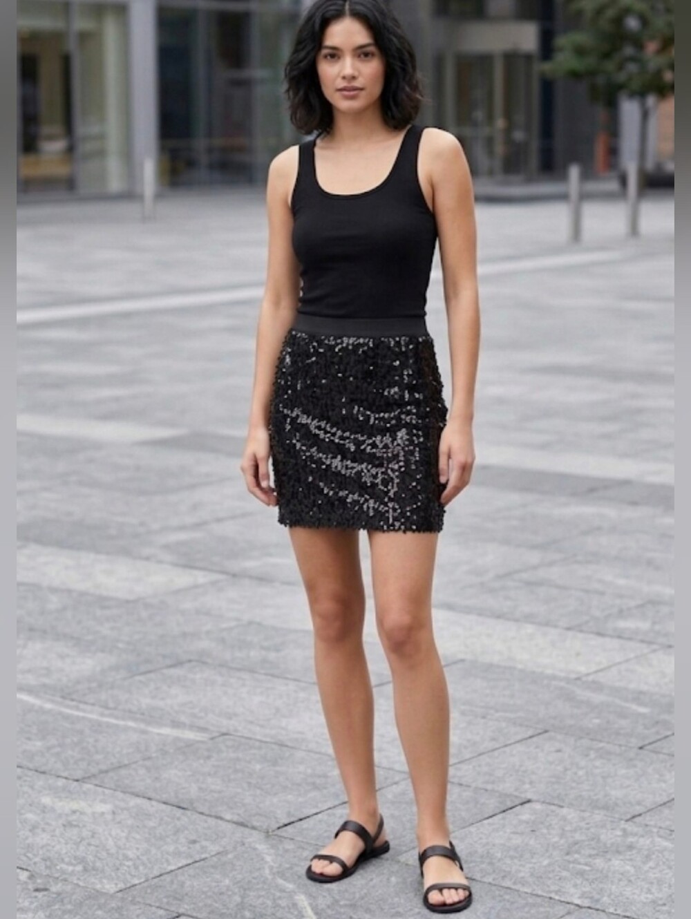 Joe Fresh Sparkly Black Sequined Bodycon Mini Skirt, Clubwear